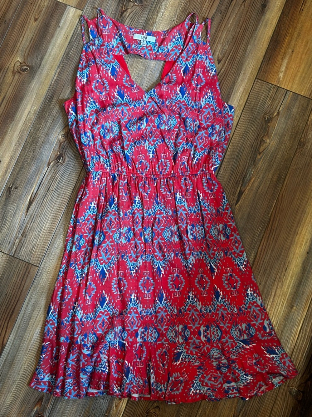 Sleeveless Red Printed Midi Dress with Elastic Waist